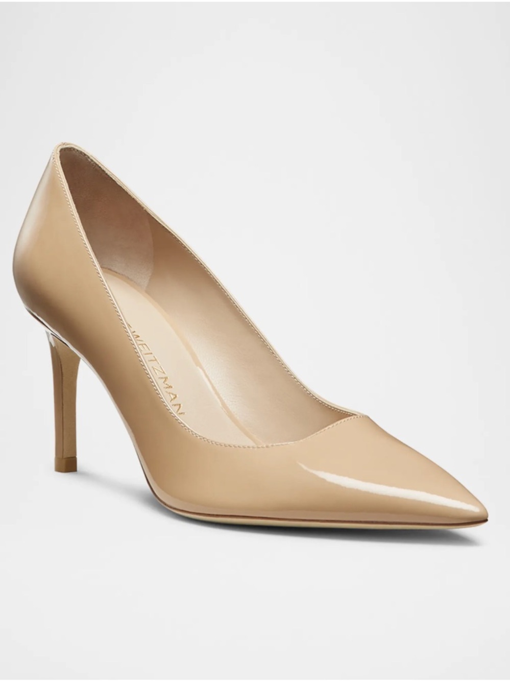 Stuart Weitzman Beige Patent Leather Pointed-Toe Pumps with dust bag